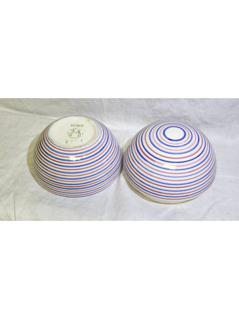 Vintage MCM Raymor Bitossi Ceramic Sphere Lidded Orb Red White Blue - Picture 4 of 9